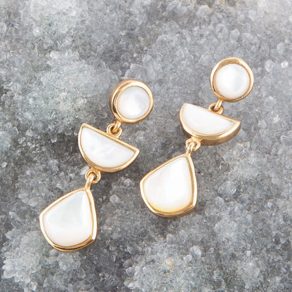 Shaped in White Mother of Pearl Golden Post Earrings Barse Jewelry