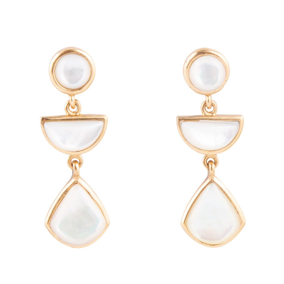 Shaped in White Mother of Pearl Golden Post Earrings Barse Jewelry