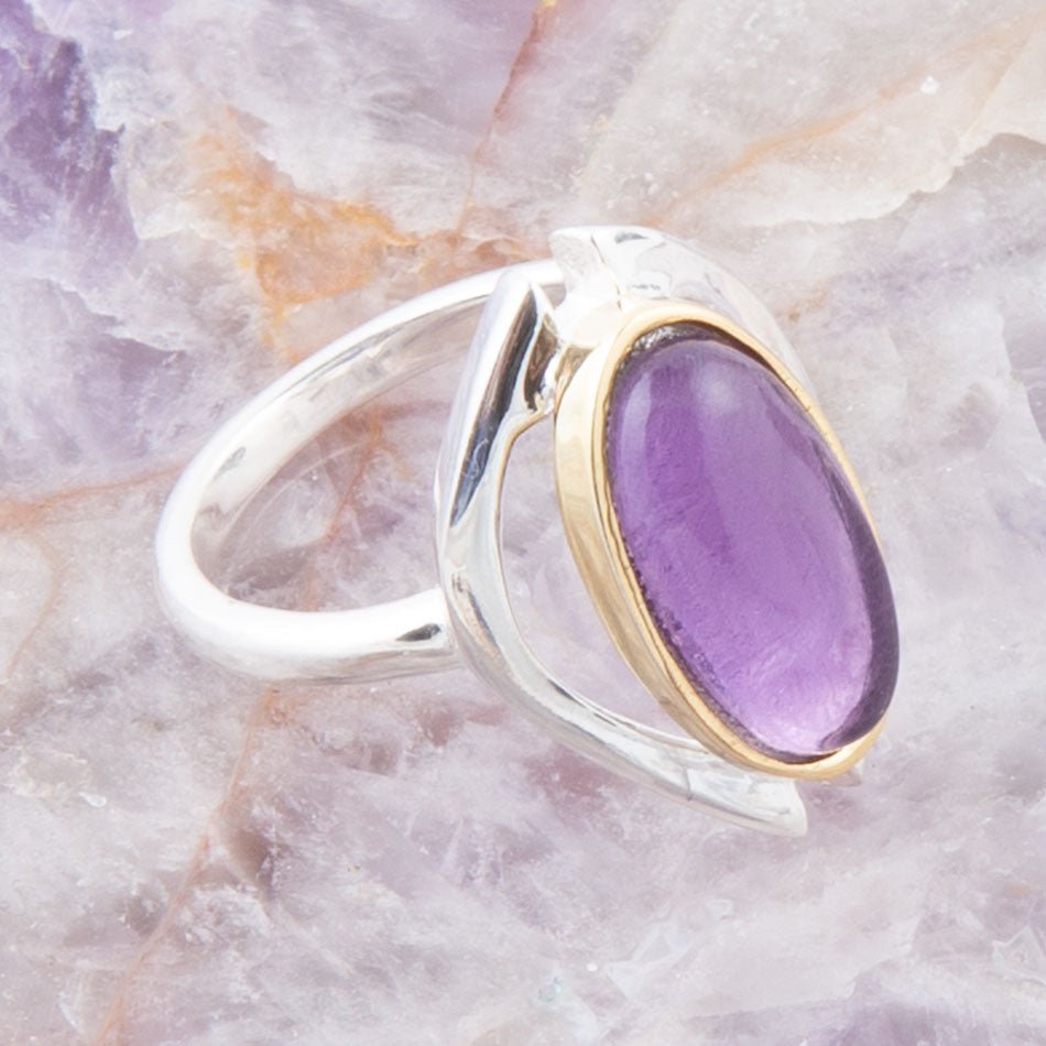 Shine Bright Purple Amethyst Sterling Silver and Gold Ring Barse Jewelry