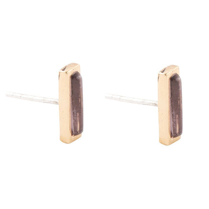 Short Linear Amethyst and Bronze Stud Barse Jewelry