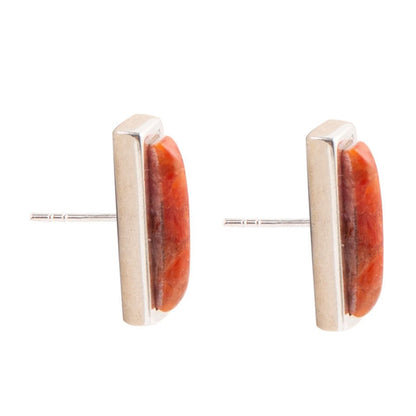 Short Linear Orange Sponge Coral and Sterling Earrings Barse Jewelry
