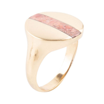 Signet Orange Sponge Coral and Golden Circle Ring Barse Jewelry
