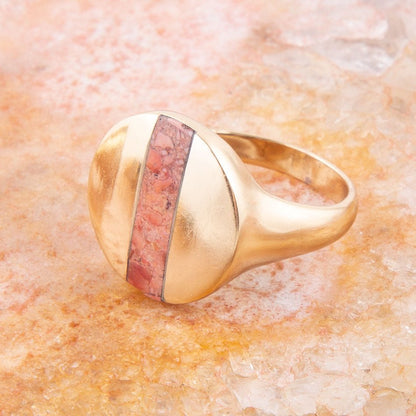 Signet Orange Sponge Coral and Golden Circle Ring Barse Jewelry