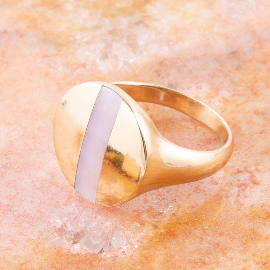 Signet Pink Opal and Bronze Circle Ring Barse Jewelry