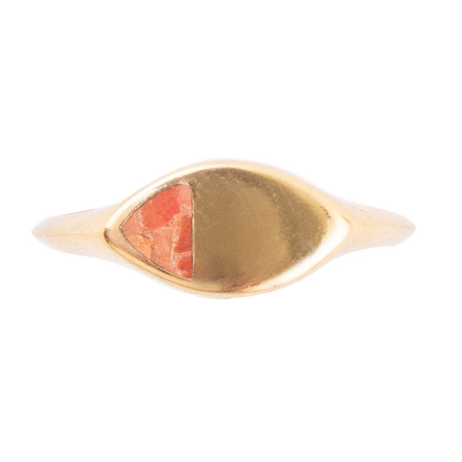 Signet Triangle Orange Sponge Coral and Golden Bronze Ring Barse Jewelry