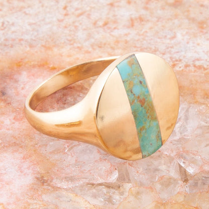 Signet Turquoise and Bronze Circle Ring Barse Jewelry