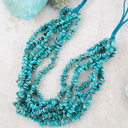 Six Strand Blue Turquoise Magnesite and Leather Statement Necklace Barse Jewelry