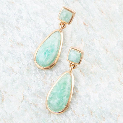 Smooth Green Amazonite and Golden Bronze Teardrop Earrings Barse Jewelry