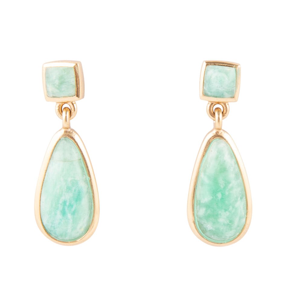 Smooth Green Amazonite and Golden Bronze Teardrop Earrings Barse Jewelry