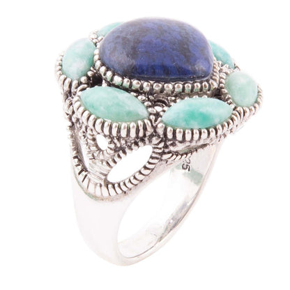Soledad Blue Denim Lapis & Amazonite Sterling Silver Ring Barse Jewelry