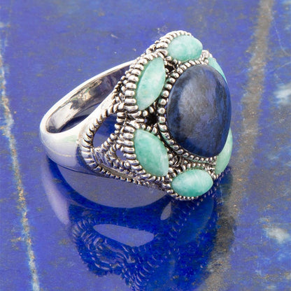 Soledad Blue Denim Lapis & Amazonite Sterling Silver Ring Barse Jewelry