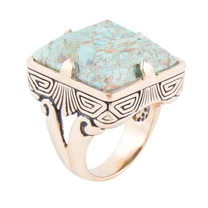 Square Statement Blue Turquoise Golden Ring Barse Jewelry