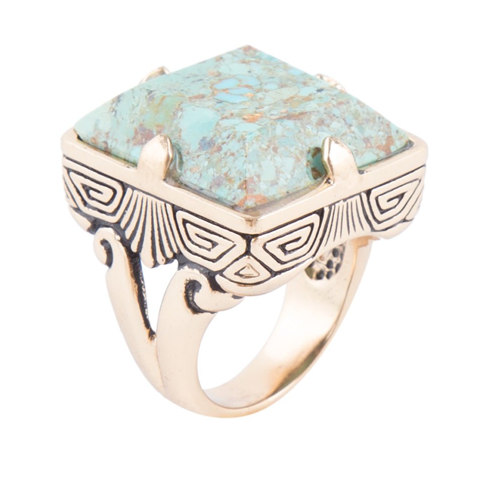 Square Statement Blue Turquoise Golden Ring Barse Jewelry