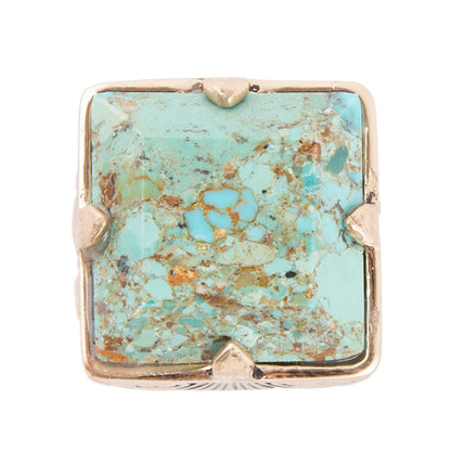 Square Statement Blue Turquoise Golden Ring Barse Jewelry