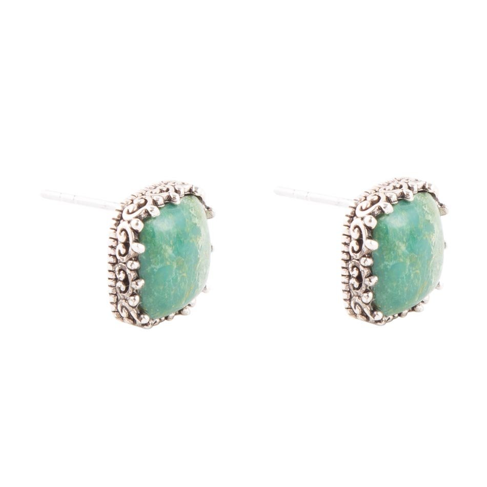 Squared Up Green Turquoise and Sterling Silver Stud Earrings Barse Jewelry