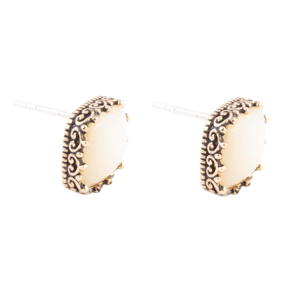 Squared Up Mother of Pearl Golden Stud Earrings Barse Jewelry