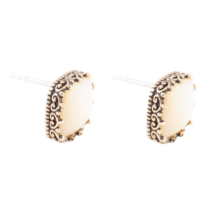 Squared Up Mother of Pearl Golden Stud Earrings Barse Jewelry