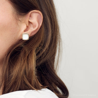 Squared Up Mother of Pearl Golden Stud Earrings Barse Jewelry