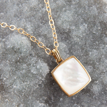 Squared Up White Mother of Pearl Golden Pendant Necklace Barse Jewelry
