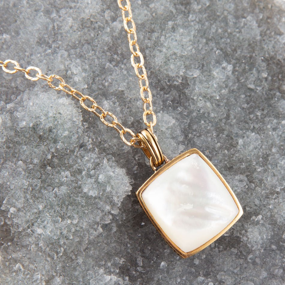 Squared Up White Mother of Pearl Golden Pendant Necklace Barse Jewelry