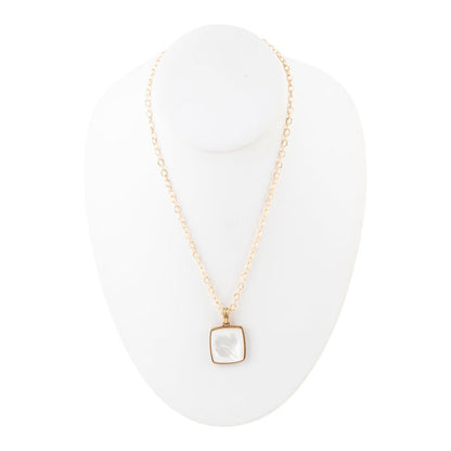 Squared Up White Mother of Pearl Golden Pendant Necklace Barse Jewelry