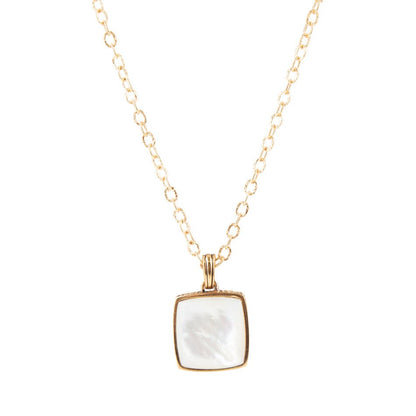 Squared Up White Mother of Pearl Golden Pendant Necklace Barse Jewelry