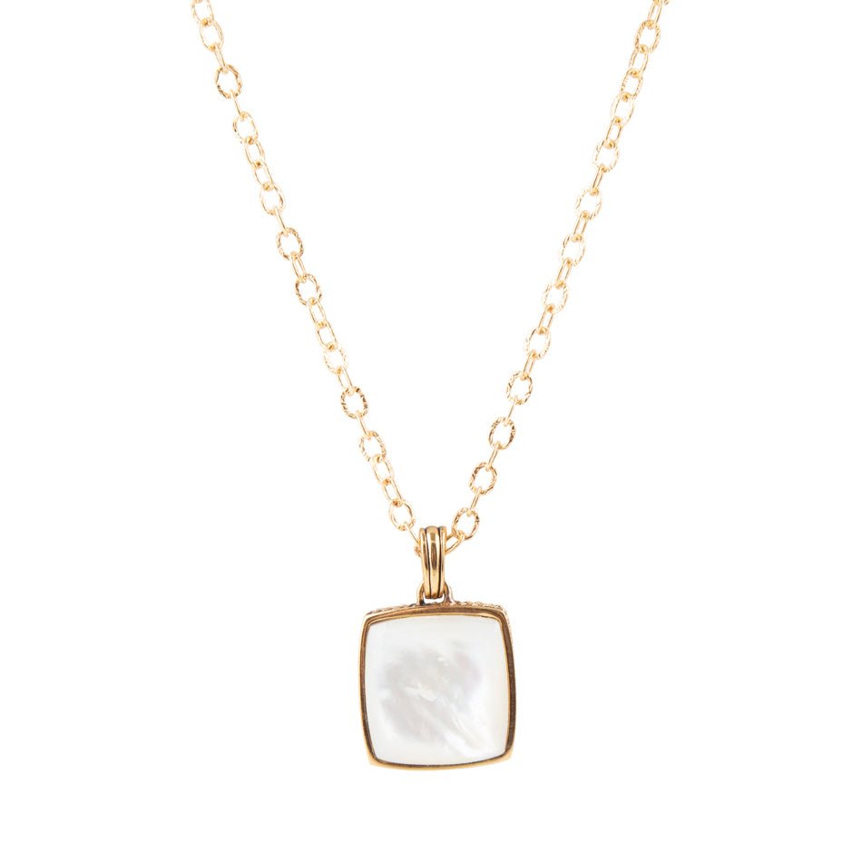 Squared Up White Mother of Pearl Golden Pendant Necklace Barse Jewelry