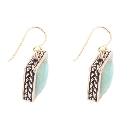 Squared Up Blue Turquoise Golden Drop Earrings Barse Jewelry