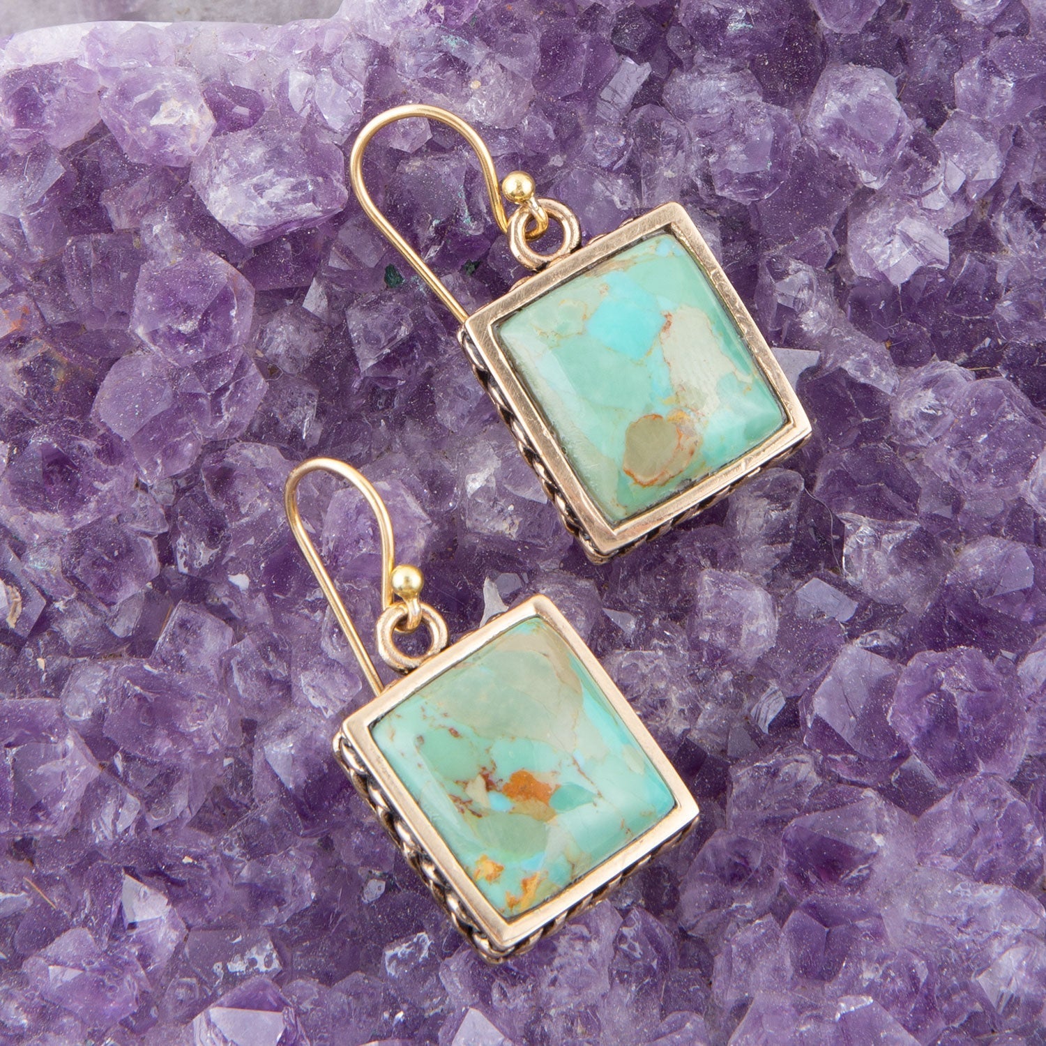 Squared Up Blue Turquoise Golden Drop Earrings Barse Jewelry