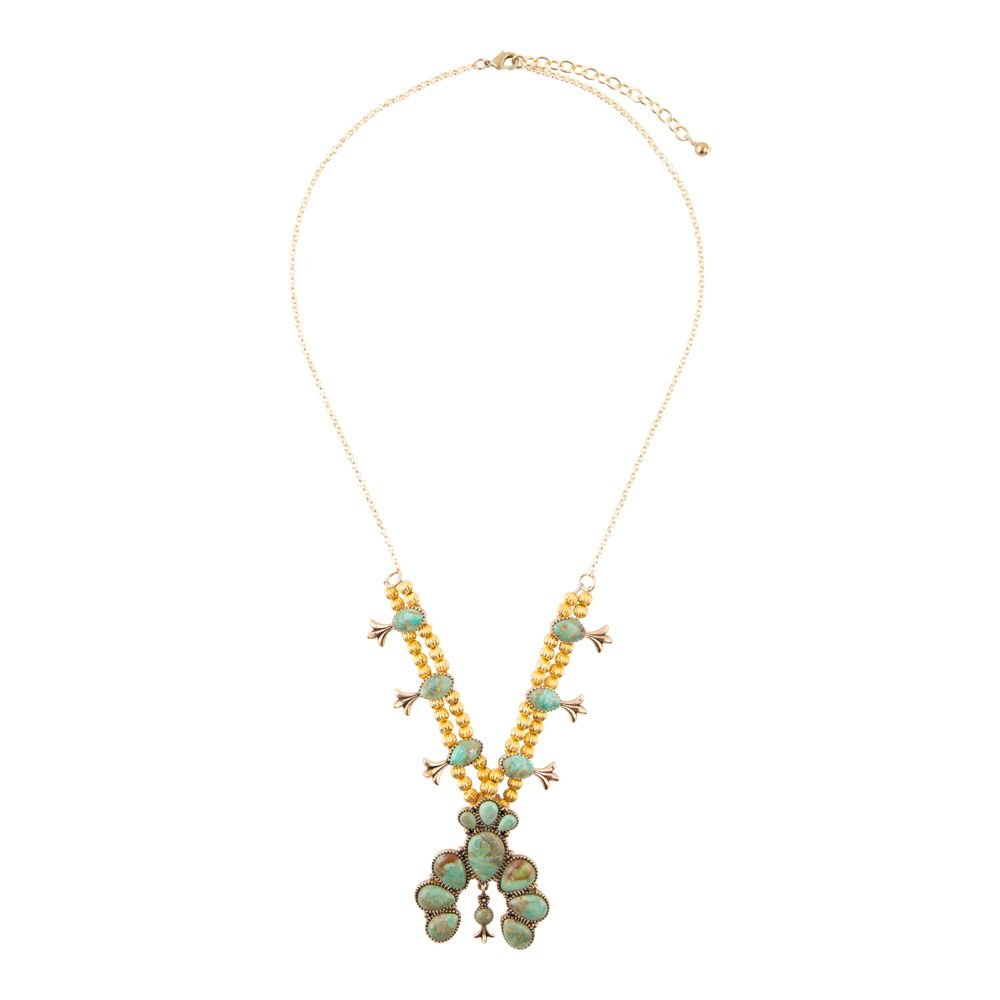 Squash Blossom Statement Blue Turquoise Golden Necklace Barse Jewelry
