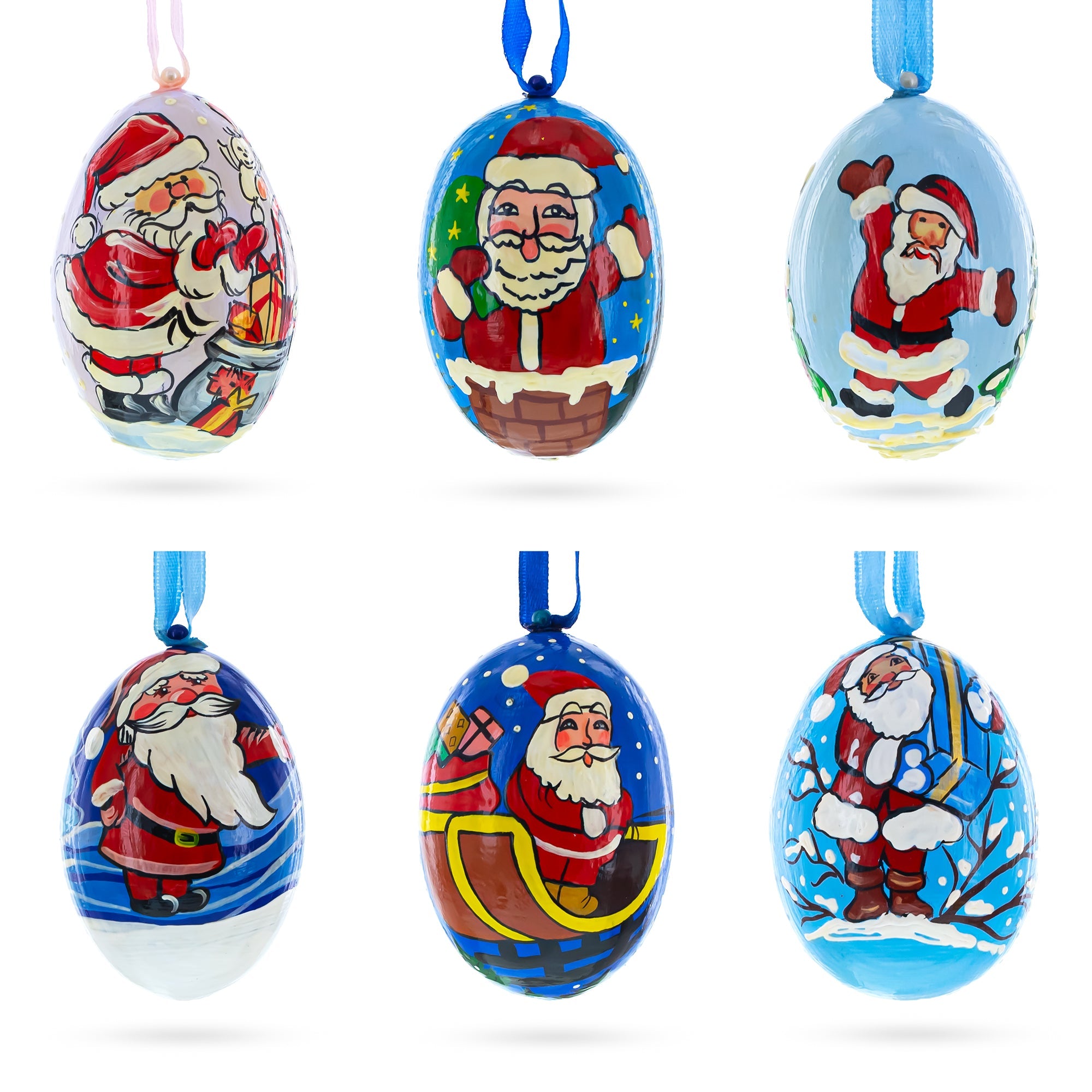 Set of 6 Santa Claus Wooden Christmas Ornaments 3 Inches BestPysanky