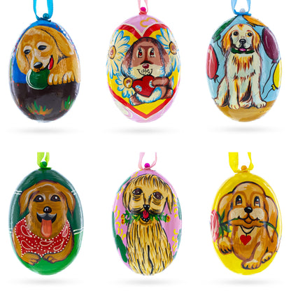 6 Dog Puppies- Golden Retriever and Labrador Wooden Christmas Ornaments 3 Inches