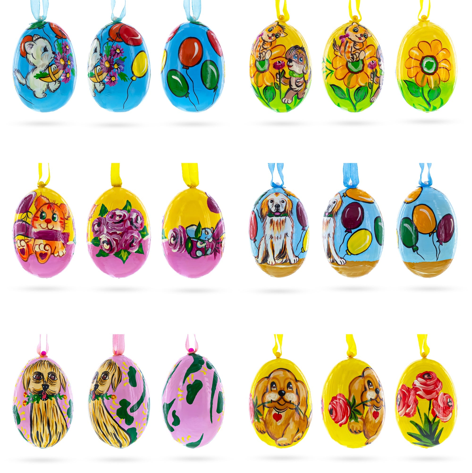 Set of 6- Cats and Dogs Wooden Easter Wooden Christmas Ornaments3 Inches