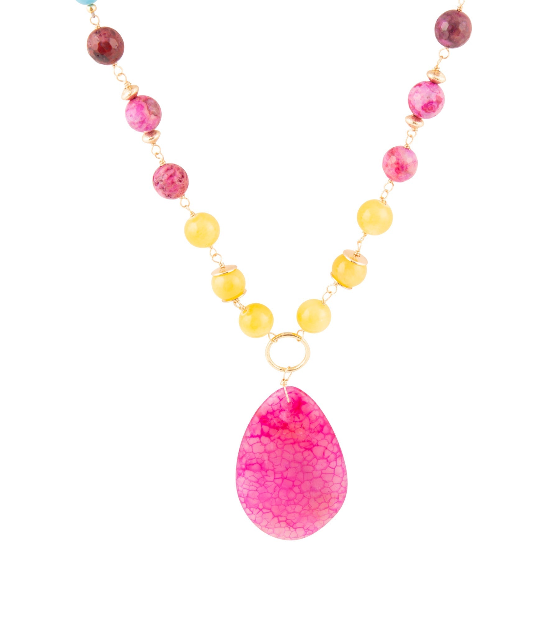 St. Augustine Pink Agate Golden Pendant Necklace Barse Jewelry