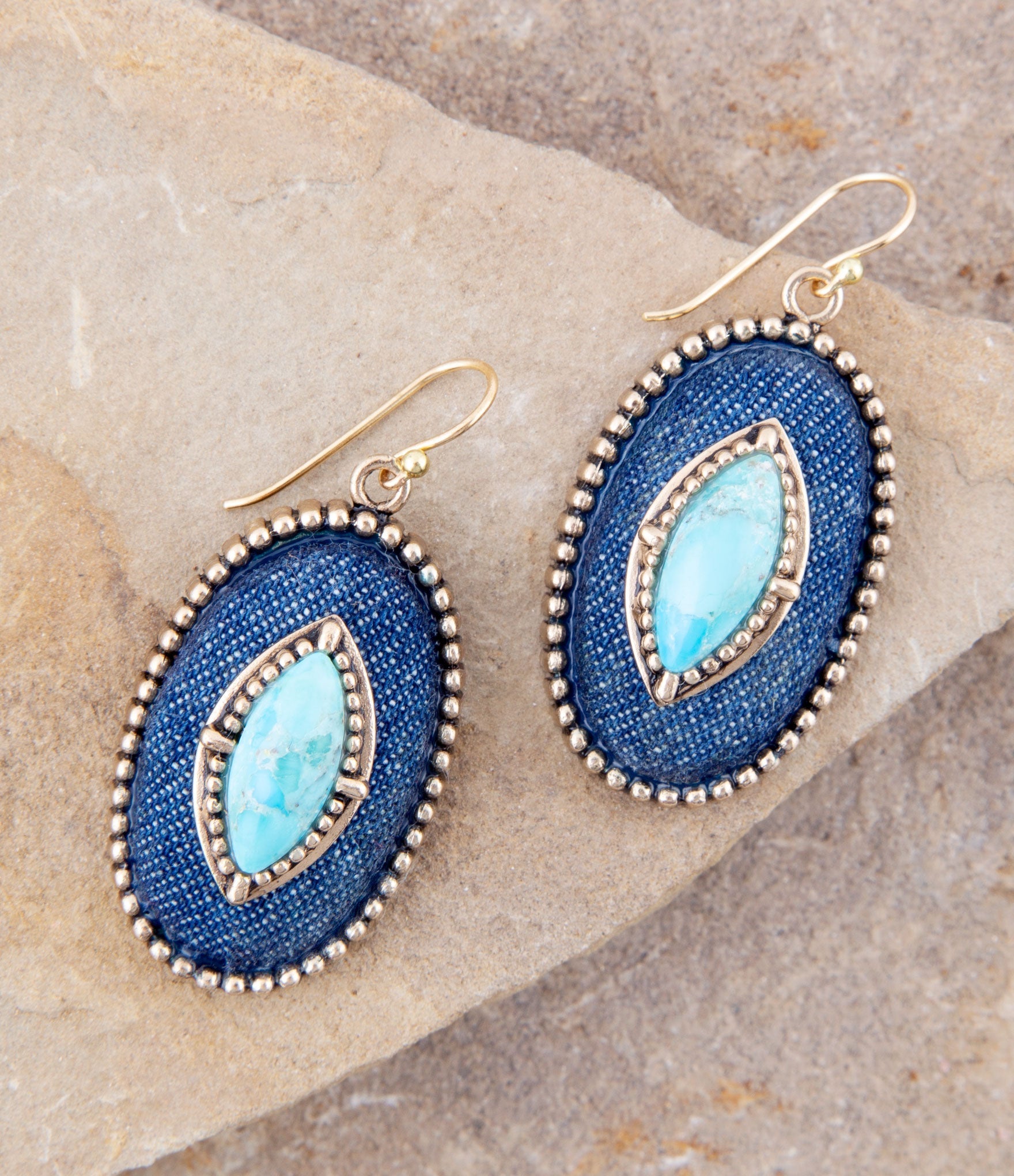 Stacked Blue Turquoise and Denim Golden Drop Earrings Barse Jewelry