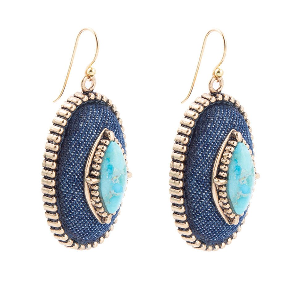 Stacked Blue Turquoise and Denim Golden Drop Earrings Barse Jewelry