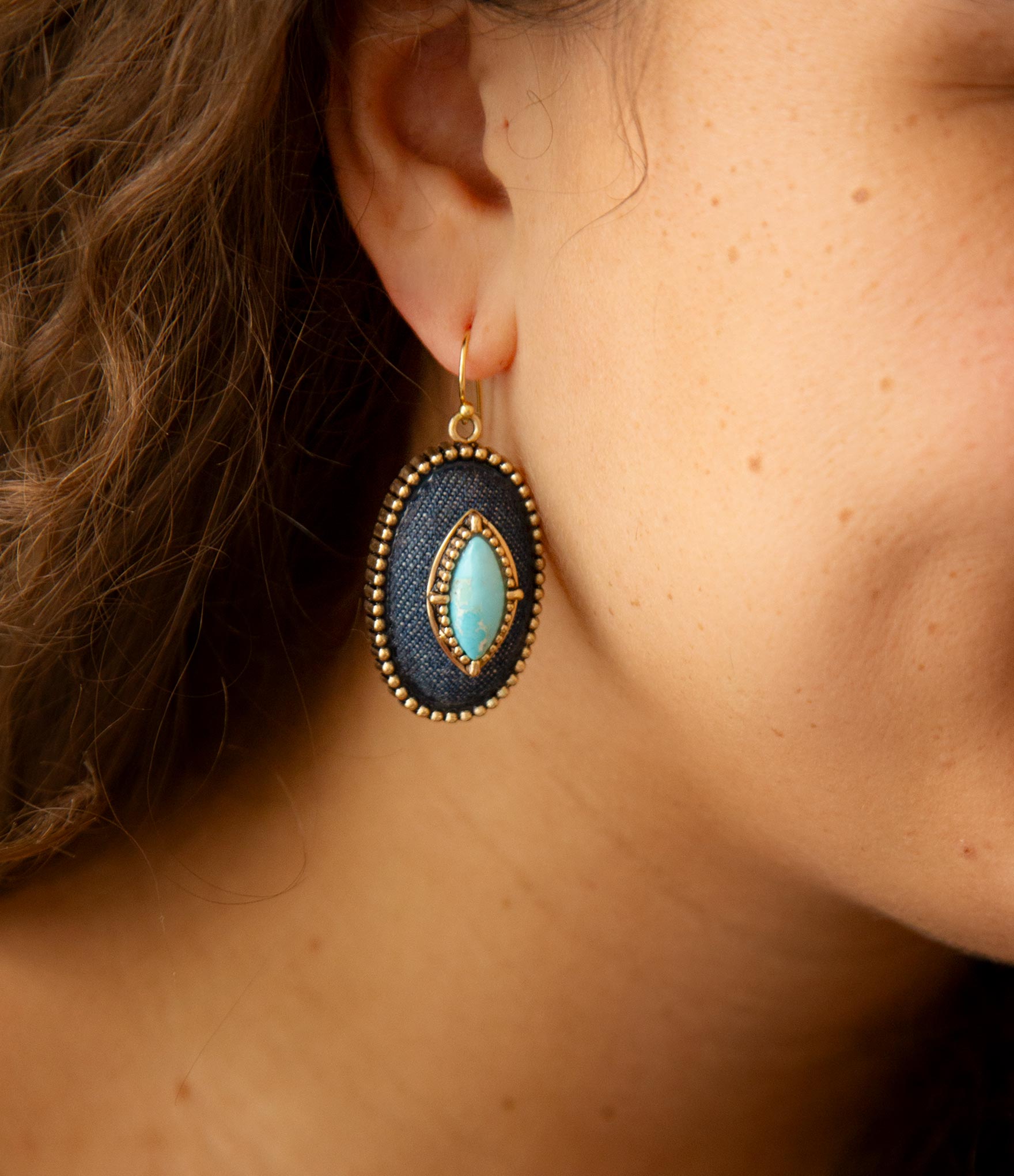 Stacked Blue Turquoise and Denim Golden Drop Earrings Barse Jewelry