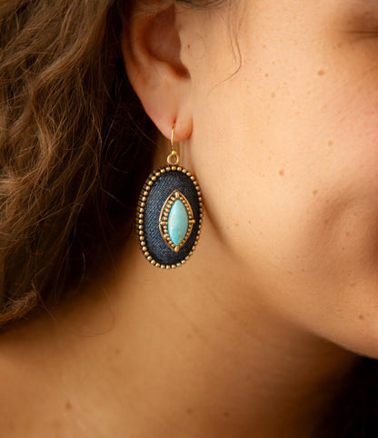 Stacked Blue Turquoise and Denim Golden Drop Earrings Barse Jewelry