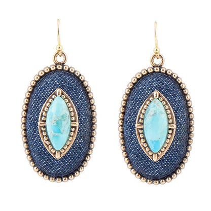 Stacked Blue Turquoise and Denim Golden Drop Earrings Barse Jewelry