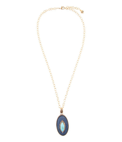 Stacked Blue Turquoise and Denim Golden Pendant Necklace Barse Jewelry