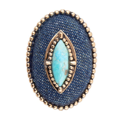 Stacked Blue Turquoise and Denim Golden Statement Ring Barse Jewelry