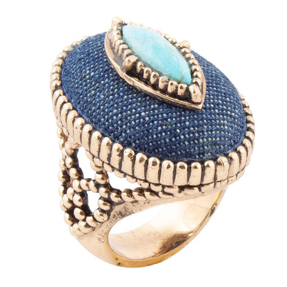 Stacked Blue Turquoise and Denim Golden Statement Ring Barse Jewelry