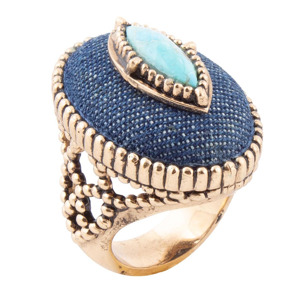 Stacked Blue Turquoise and Denim Golden Statement Ring Barse Jewelry