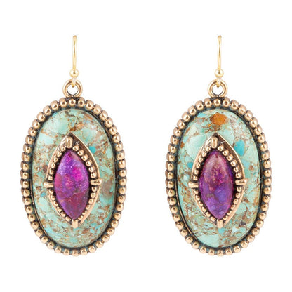 Stacked Stone Blue and Purple Turquoise Golden Drop Earrings Barse Jewelry