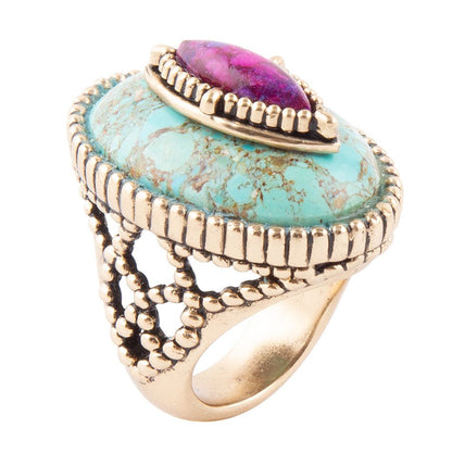 Stacked Stone Blue and Purple Turquoise Golden Ring Barse Jewelry