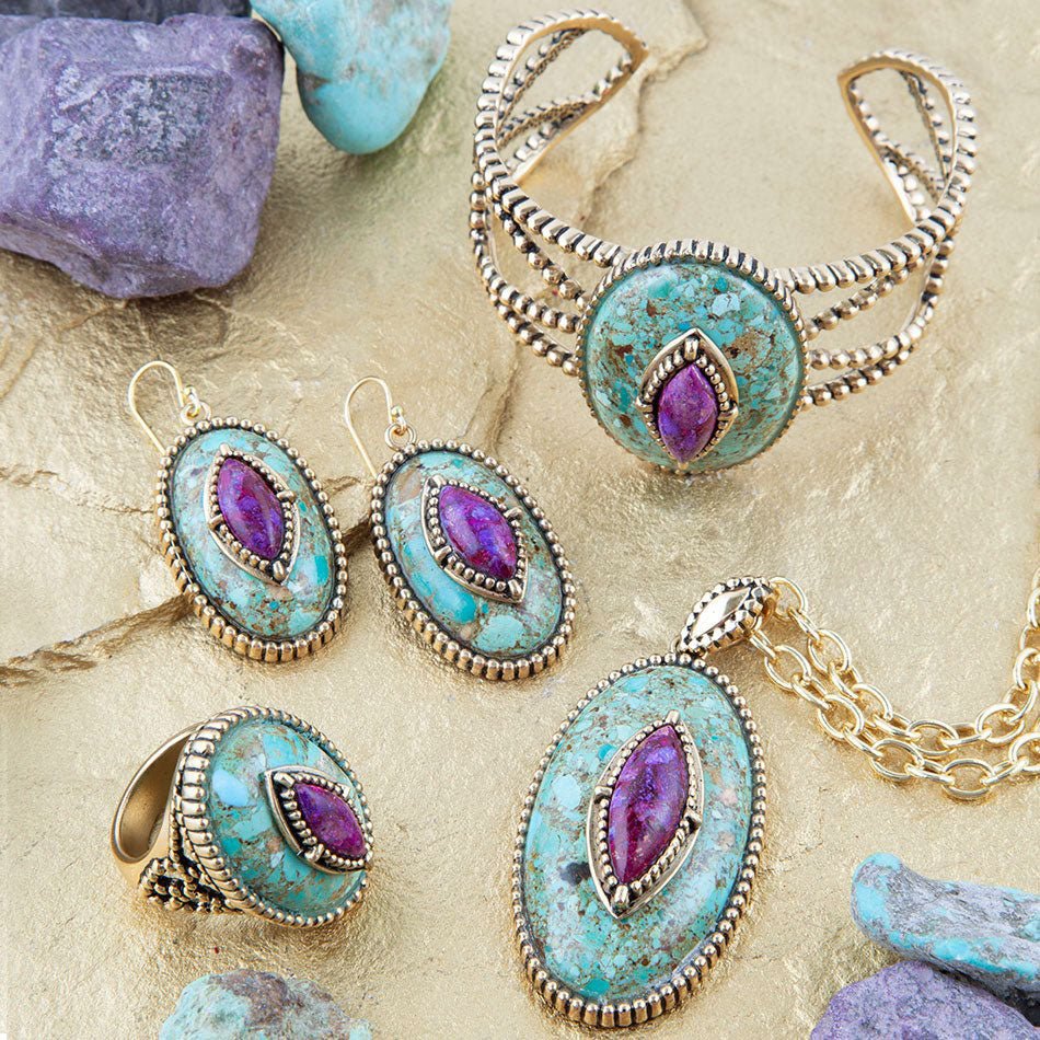 Stacked Stone Blue and Purple Turquoise Golden Ring Barse Jewelry