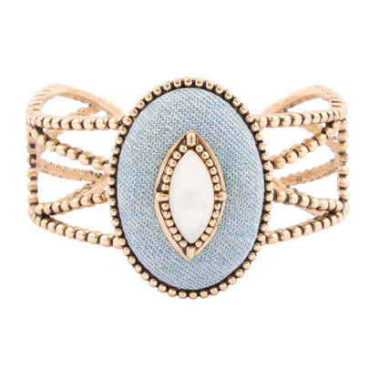 Blue Denim Dreams White Mother of Pearl Golden Cuff Bracelet Barse Jewelry