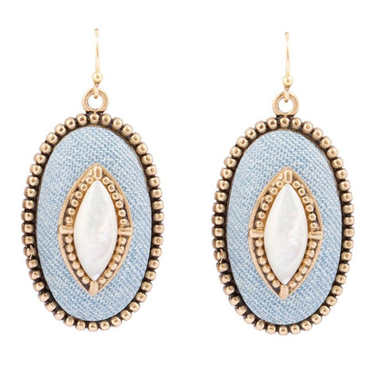 Blue Denim Dreams White Mother of Pearl Golden Drop Earrings Barse Jewelry
