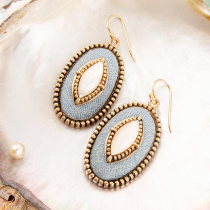 Blue Denim Dreams White Mother of Pearl Golden Drop Earrings Barse Jewelry
