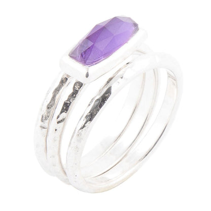 Stacking Hammered Purple Amethyst and Sterling Silver Ring Set Barse Jewelry